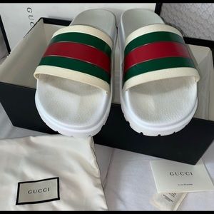 Gucci Web Slide Sandal in White Rubber✨